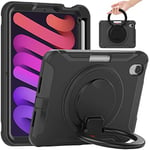 Visaccy Coque pour iPad Mini 6 2021 8,3" en Silicone TPU résistant aux Chocs avec Supports rotatifs, Porte-Crayon, Noir