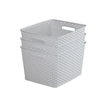 Curver My Style Rattan Effect Set of 3 Kitchen, Living room, Bathroom, Bedroom, Utility Large Rectangular Storage Baskets 18 Litres - Light Grey