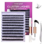 DIY Lash Extension Kit 200pcs Cluster Lashes Eyelash Extension Kit 60D 10-16mm Individual Eyelashes with Lash Bond and Seal and Lash Tweezers Easy to Apply at Home (60D-0.07D-10-16MIX KIT)