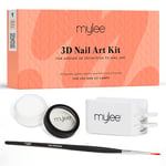 Mylee 3D Nail Art Kit - Create Professional Manicures at Home, Set Includes Clear 3D Powder Pot, Powder Catcher, 9mm Fine Painting Liner Brush for Detailing, Quick & Easy 3D Nail Art