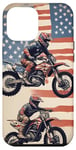 Coque pour iPhone 13 Pro Max Dirt Bike Racing Motocross Drapeau US Vintage Dirt Track