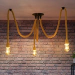 ANWIO Lustre Suspention à 3 Têtes, Plafonnier Led Suspendu, Lampe Araignée DIY, Abat-jour en Rotin pour Chambre à Coucher, Luminaire Industriel, Lustre en Forme d'Araignée, Eclairage Loft（1PCS）