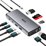 SSK Station d'accueil pour hub USB C 10 en 1, Adaptateur multiport HDMI 4K @ 60 Hz de Type C avec USB C 10 Gbit/s et 2 Ports de données USB A, 100 W PD, RJ45, SD/TF