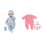 Baby Annabell Little Alexander 36cm soft bodied doll with Bottle for pretend feeding & 706312 Little Romper Pink 36cm-for Toddlers 1 Year & Up-Easy for Small Hands-Includes Romper & Hanger