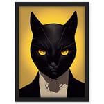 Doppelganger33 LTD Le Chat Noir Black Cat Tuxedo Yellow Portrait Artwork Framed Wall Art Print A4