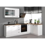 ATLAS Cuisine complète d'angle 8 éléments (reversible droit / gauche) - Décor blanc - L270 cm - Plan de travail non inclus