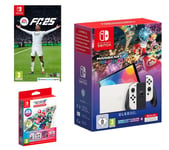 Nintendo Switch OLED White, Mario Kart 8 Deluxe & Booster Course Pass, Online 12 Month Membership & EA Sports FC 25 Bundle, White