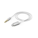 Hama Câble Audio Auxiliaire Voiture pour iPhone (Câble Apple Lightning vers Jack 3.5 mm stéréo mâle, Certifié Mfi, Gaine Textile, Compatible iPhone 12/11/X/XS/XS/XR/8P Home/Autoradio-1M) Blanc