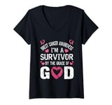 Womens I'm a Survivor by the Grace of God Pink Ribbon Support V-Neck T-Shirt