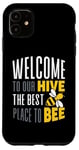 Coque pour iPhone 11 Joli jeu de mots humoristique « Welcome To Our Hive Bee Conservation »