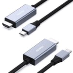 BENFEI câbles USB C vers HDMI de 1.8 mètres Lot de 2[4K@60Hz, Coque en Aluminium Nylon tressé,Thunderbolt 3] Compatible pour iPhone 16/15 Plus Pro Max,MacBook Pro/Air/iPad Pro 2023/2022/2021/2020