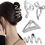 Ypkia 4 Pcs Large Hair Claw Clips for Thick Hair Claw Silver Metal Strong Hold J