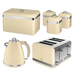 Swan Retro Cream Kettle, 4 Slice Toaster, Bread Bin & Canisters Kitchen Set