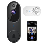 guggre 1080p Wireless Video Doorbell + Indoor Ring Chime, Enhanced Security with AI Human Detection, 2-Way Audio, Night Vision, AES-128 Cloud Storage, Real-Time Alerts, Smart Home Protection (Black)