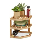 Relaxdays Rangement Cuisine Bambou, HLP: 25,5x25,5x25,5 cm, étagères Angle Plan de Travail et Cuisine, 2 Niveaux, Nature