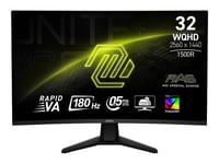 Msi Mag 32Cq6f - Led-Skärm - Spel - Böjd - 32" (31.5" Visbar) - 2560 X 1440 Wqhd @ 180 Hz - Rapid Va - 400 Cd/M² - 3500:1 - Displayhdr 400 - 0.5 Ms - 2Xhdmi, Displayport - Svart Metallic