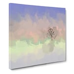 Flock of Birds Leaving the Tree in Abstract Modern Canvas Wall Art Print Ready to Hang, Framed Picture for Living Room Bedroom Home Office Décor, 14x14 Inch (35x35 cm)