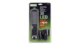 SALKI | Lampe de Travail 30 LED | Lampe de Poche avec Aimants | Crochet de Suspension | 4 Heures de Batterie | Chargeur de Voiture 12V et 230V AC | Lumière Puissante