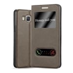 cadorabo Coque pour Samsung Galaxy A5 2015 en Marron Pierre - Housse Protection avec Stand Horizontal et Deux Fenêtres - Portefeuille Etui Poche Folio Case Cover