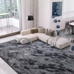 Calore Tapis de Salon Tapis Shaggy Tapis Chambre Tapis Moderne Interieur Confortable Maison Tapis de Sol (Gris Noir, 135 x 185 cm)