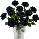 12-pack Halloween-dekorationer svart ros konstgjord blomma Reali