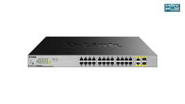 D-LINK – Verkkokytkin, 24xRJ45, 2xSFP, Gigabit, PoE, 370W, harmaa (DGS-1026MP)