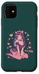 Coque pour iPhone 11 Anime Cat Girl Manga Hearts Kawaii Cute Holiday Valentines