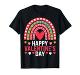 Happy Valentines Day Leopard Rainbow for Girls Kids Womens T-Shirt