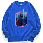 HUITAILANG Crewneck Sweatshirt Men Women Fashion Blue Starry Sky Drink Couple Pullover,As S