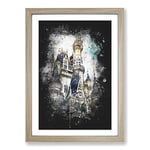 Big Box Art Magic Kingdom in Orlando Florida Paint Splash Framed Wall Art Picture Print Ready to Hang, Oak A2 (62 x 45 cm)