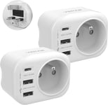 2Pc Adaptateur Prise Anglaise Uk Angleterre Française Adaptateur De Voyage Avec 2 Usb-A Et 1 Usb-C 3A, Adaptateur Prise France Vers Uk Irlande Malaisie Singapour, Type G