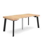 Table console extensible, 180, pour 8 personnes, 180x90x77cm, Pieds en bois, couleur Chêne