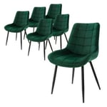 Lot de 6 chaises salle à manger en vert foncé velours pieds acier noir 120 kg