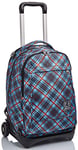 Invicta Sac à Dos à Roulettes, New Tech Tartan Sac à Livres à Roulettes, 3 En 1, Sac à Dos Détachable + Trolley, Filles et Garçons, pour L'École, le Sport, Pochette pour Ordinateur Portable, Bleu