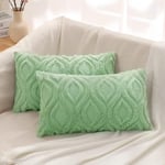 decorUhome Lot de 2 Housses de Coussin rectangulaires en Fausse Fourrure de Style bohème Neutre pour canapé, 30 x 50 cm, Vert Sauge