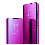 GOGME Case Suitable for Samsung Galaxy A22 4G Edition/Galaxy M22, Clear View Standing Case with Display Window, Mirror Smart Flip Case Shockproof Cover with Foldable Kickstand. Purple
