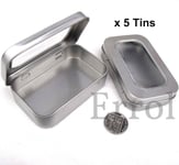 5 x Altoid Size Tins.  Hinged Window Lid 3¾" x 2⅜" x ⅞" (96mm x 60mm x 21mm)