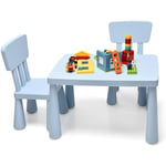 Table et 2 Chaises en Plastique Enfants-Charge 50KG-pour Activites d'Etude-Utilisation Interieure ou Exterieure-Bleu - Goplus