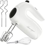 Hand Mixer,Electric Mixer 120W Handheld Mixer 5 Speeds for Baking Cake Egg Cream Food Beater, Turbo Boost/Self-Control Speed + 5 Speed + Eject Button + 4 Stainless Steel Accessories