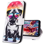 MRSTER Samsung A72 Étui à Rabat 3D Désign Portefeuille Housse [Magnétique] [Fonction Stand] [Porte Carte] PU Cuir Protection Coque pour Samsung Galaxy A72. CY Glasses Dog