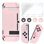 DLseego Switch Case Compatible with Nintendo Switch, Protective Hard Shell Anti-Scratch Grip Cover with 2 Glass Screen Protector and 6 Thumb Stick Cap for Switch Console & JoyCon- Pink