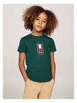 Tommy Hilfiger Boys Flag Embroidered Reg Short Sleeve T-shirt - Green, Green, Size 14 Years