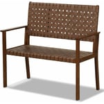 Banc de Jardin en Bois d'Hévéa Massif, Banquette d'Extérieur en Cuir pu à 2 Places, Chaise de Jardin pour Cour, Balcon, Porche, Charge de 200KG, 108