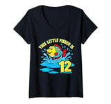 Womens This Little Fisher Is 12 Year Old Girl Boy Birthday Fishing V-Neck T-Shirt