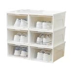 Cetomo Lot de 6 boîtes de rangement empilables en plastique transparent avec couvercles, étagère à chaussures, rangement sous le lit 16 L x 6