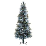 WeRChristmas Pre-Lit Flocked Pinecone & Berries Fibre Optic Christmas Tree, White LED Lights, 7 ft / 210 cm