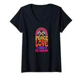 Womens Peace Love And Axe Throwing Bohemian Rainbow V-Neck T-Shirt