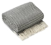 100% Cotton Herringbone Throw Geo Black Fringe Tassel Sofa Bed Chair Blanket New