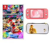 NINTENDO Switch Lite (Coral), Mario Kart 8 Deluxe & Princess Zelda Slim Travel Pro Nintendo Switch Case Bundle, Pink