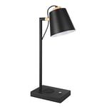 EGLO Lampe de chevet LED Lacey, lampe de lecture avec fonction de chargement QI, lampe de table dimmable et tactile en métal noir et crème, éclairage pour salon et chambre, blanc chaud